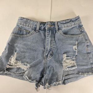 SHEIN Light Blue Ripped Jean Shorts